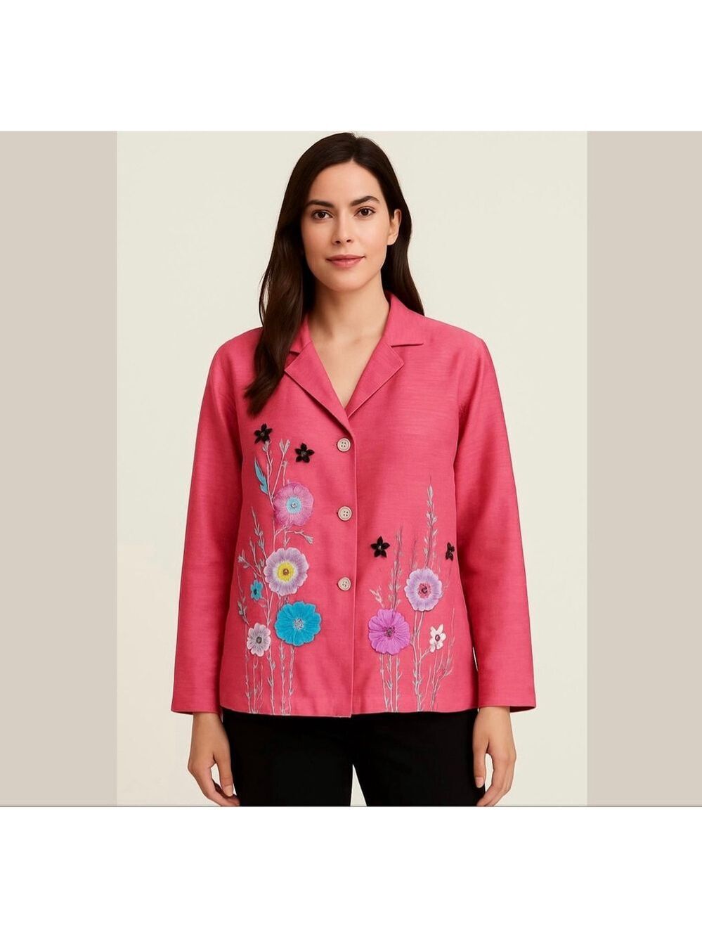 Alex Kim Vintage Blazer Jacket Floral 3D Art Sz 1X